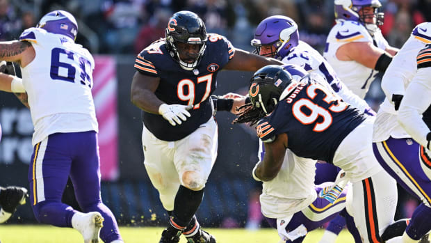 Andrew Billings and Justin Jones make a stop against the Vikings early in this season.